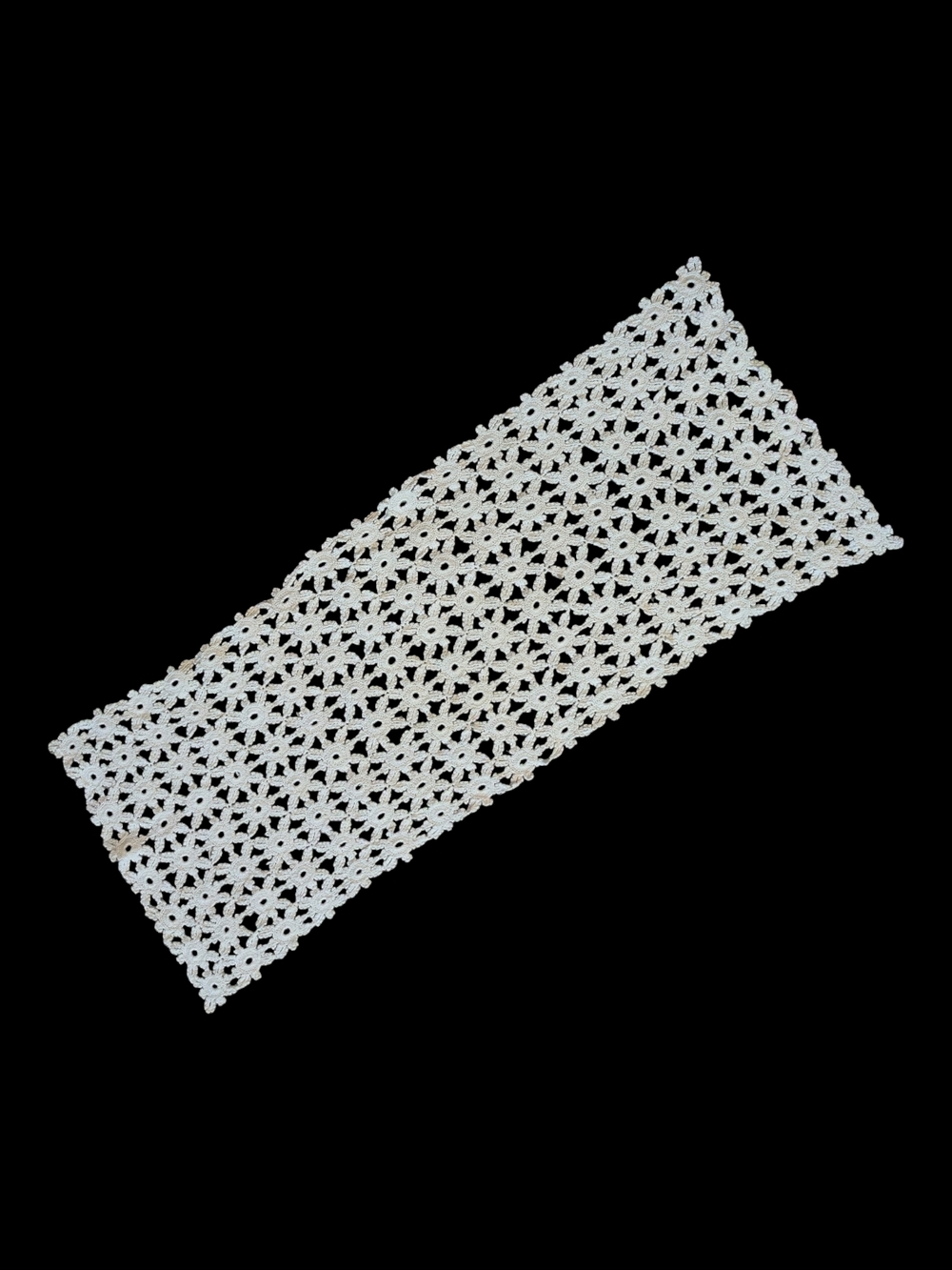 Vintage Handmade White* Crocheted Lace Rectangular Floral Table Runner 27"x10.5"